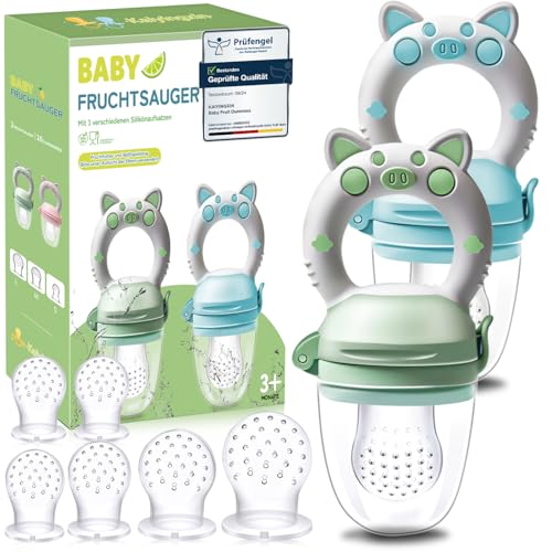 Kaiyingxin® Chupeta, 2 alimentador anti-afogamento 8 tetinas de silicone (3 tamanhos diferentes), mordedor de frutas para bebé, sem BPA (verde azul)