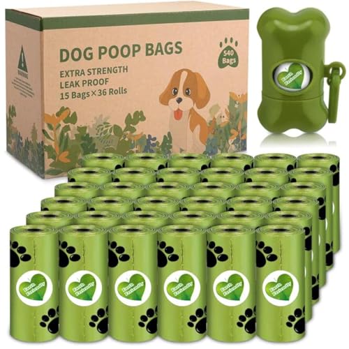 SaiXuan 540 unidades/36 rolos sacos para excrementos de cães com 1 dispensador, Dog Poo BagsForte e à prova de fugas malas para cão perfumadas