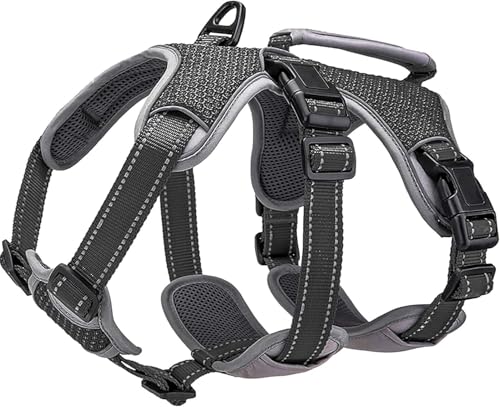 BELPRO Arnês de apoio multiusos para cães, à prova de escape, colete refletor ajustável com pega durável, arnês para cães grandes e ativos (preto, L)