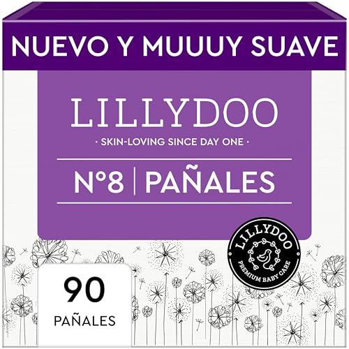 Fraldas LILLYDOO delicadas com a pele - tamanho 8 (17 kg), caixa mensal (90 unidades), proteção contra fugas, macias, sem perfumes ou loções e dermatologicamente testados