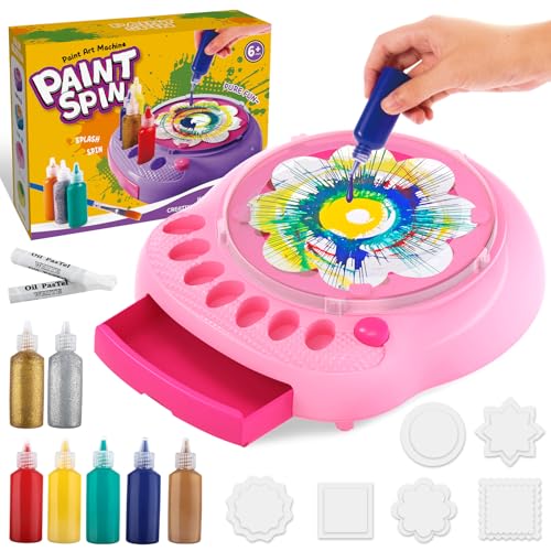 TingingYuli Artes e trabalhos manuais para crianças dos 4 aos 8 anos, kit de máquina de arte rotativa, brinquedos de pinturas giratórias geniais, materiais criativos de arte, presentes para meninos e