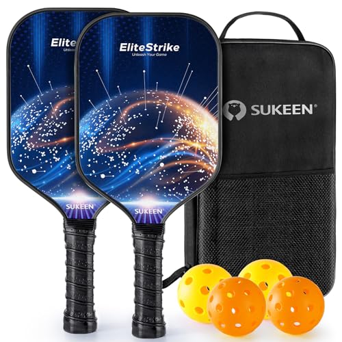 Sukeen Pickleball Paddles Set, 2 unidades, design de céu estrelado de fibra de vidro, alta potência de salto, raquete de pickleball para interior e exterior com bolsa portátil