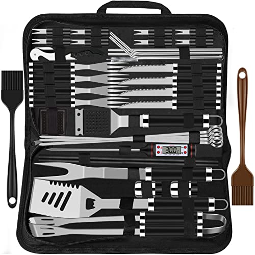 Grilliance Conjunto de utensílios para churrasco de 38 peças, acessórios de grelha de aço inoxidável para homens, kit de ferramentas profissionais para churrasco com bolsa de transporte, preto