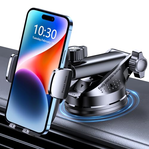 Mohard Suporte móvel para carro, [nunca caia] suporte telemóvel carro rotativo de 360°, libertação com um botão, suporte móvel para carro/para-brisas compatível com iPhone, Samsung e 4-7" Phones