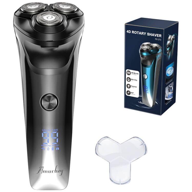 Máquina de barbear barba [2024 novo] máquina de barbear elétrica homem com aparador, cabeça flexível de 360º, 120 min de uso, seco e húmido, USB-C recarregável, preto