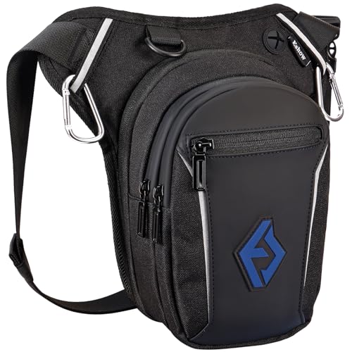 Eshow Perna de motocicleta expansível, bolsa de perna com alças ajustáveis e tira refletora para homem e mulher, bolsa de cintura para viagens caminhadas ciclismo montanhismo trabalho desporto, Preto