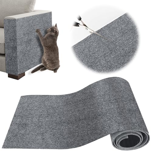 Raspador para gatos, protetor sofá gatos aranho, tapete de raspador para gatos com auto-adesivo, 200 x 40 cm, ideal para sofás, móveis e paredes, protetor de sofá gatos, sisal e tapete caqui (cinzento