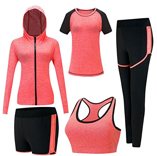 ZETIY Conjuntos de fato de treino para mulher, 5 peças, fato de ioga completo, conjuntos desportivos para Fitness Running Jogging, exercício no ginásio