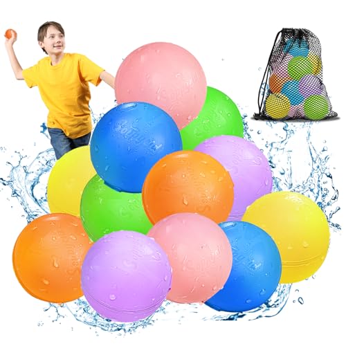 Balões de água reutilizáveis, 12 peças bolas de água recarregáveis selantes de enchimento rápido para crianças e adultos, brinquedos de verão adequados para exteriores, piscina, praia e festas