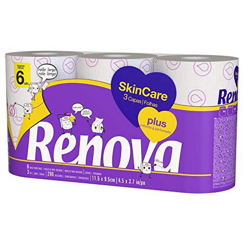 RENOVA Skin Care Plus papel higiénico decorado perfumado, 6 unidades (embalagem de 1)