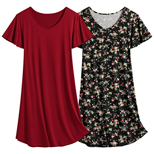 Ekouaer Camisola de mulher de manga curta, embalagem de 2 peças, lindas camisolas de verão estampadas S-XXXL