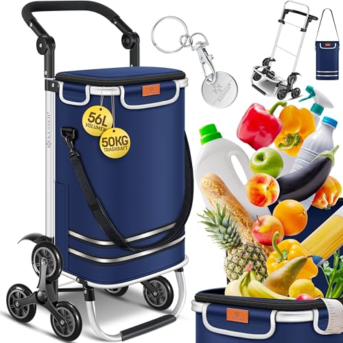 KESSER® Carrinho de compras - carrinho de compras com compartimento frigorífico, capacidade de 56 litros, capacidade de carga até 50 kg, 3 em 1 carrinho e bolsa de ombro, incl. Chip de compra,
