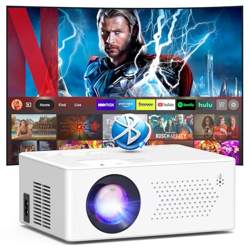 [App integrado] Puxinat 2025 Upgraded Projetor portátil 1080P 4K Supote videoprojetor duplo Control Android TV WiFi6 Bluetooth5.2, Zoom 50%, compatível com HDMI/TV Stick/USB/PS5/Laptop/rato