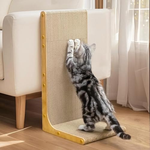 Conlun Raspador para gatos, 58 cm, forma em l, montado na parede, painel de arranhões vertical, cartão durável para proteger móveis de gatos de interior, grande, madeira clara
