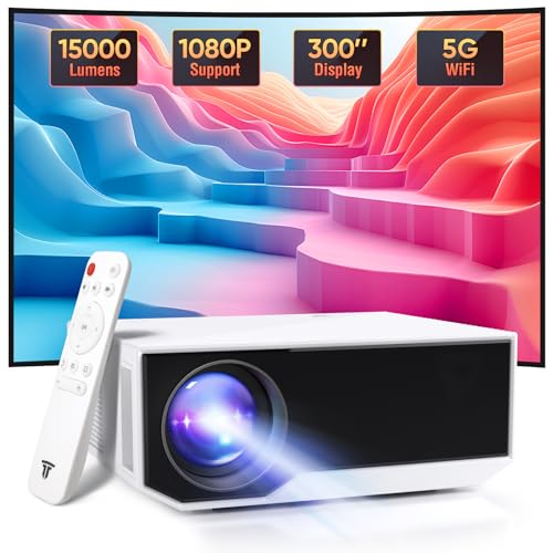 Projetor com Bluetooth e WiFi, suporte nativo 1080P 4K, 16000 lúmenes, projetor de cinema em casa portátil, tamanho de projeção de 30 a 300 polegadas, compatível com iOS/Android/portátil/HDMI/PC/TV