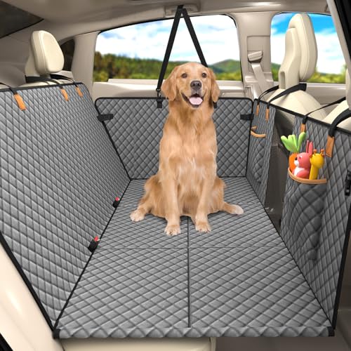 Lekeinchi Capa de carro cão assento traseiro, extensão do assento traseiro com 6 peças fundo rígido, rede de viagem animais de estimação impermeável protetor carro cães assento traseiro, cinzento