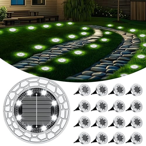 FIFlying 16 lâmpadas solares de chão para exteriores, 8 LED, lâmpada solar para exterior, lâmpada solar para jardim, impermeável, para exterior, jardim, terraço, relva, pátio, passarela,
