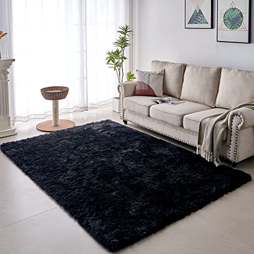 VOFUSHON Tapetes de sala grandes pelo comprido tapete de quarto quarto lavável tapete de cabelo comprido para sala de estar ou quarto, tapete esponjoso, tapete de cama (160 x 230 cm, preto)