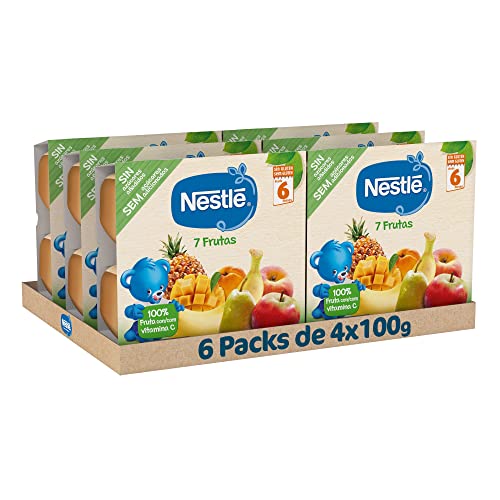 NESTLE Puré de 7 frutas, a partir de 6 meses, pack de frascos de 6 (4 x 100 g), fórmula melhorada