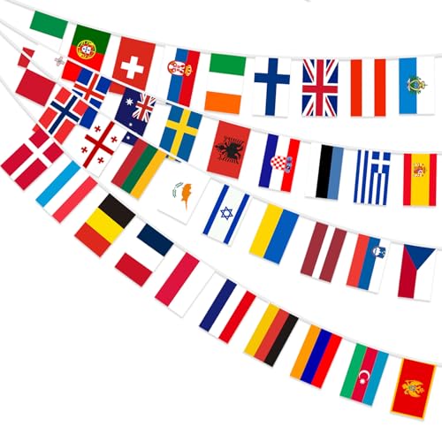 AhfuLife 1 unidade Bandeiras para festas eurovisão, decoração de concurso de canto eurovisão, decoração de festa com bandeira europeia com tecido de dupla face de 37 países, decoração de jardim e