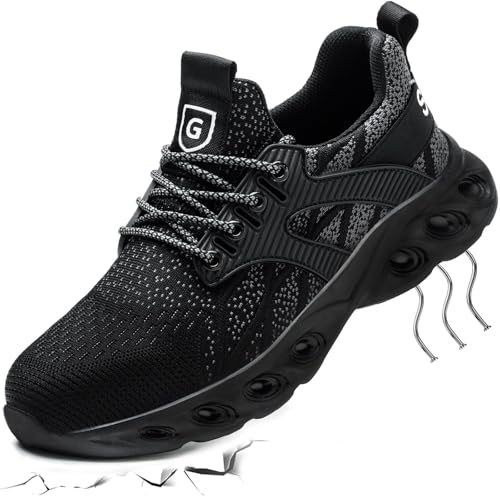 Sapatos de segurança para homem e mulher, sapatilhas de trabalho leve, confortável, calçado de segurança com biqueira de aço respirável, antiderrapante, sapatilhas desportivas
