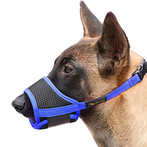 HEELE Bozal para cães Bozal cão anti-mordedor Fit Bozal para cães malha respirável com forma de boca para cães, azul, XL