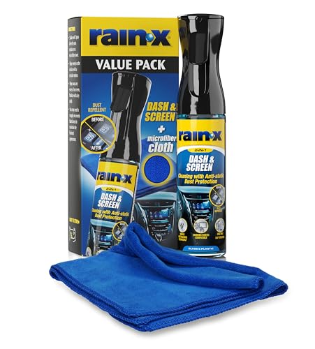 Rain-X Limpador e protetor premium para salpicos e ecrãs, fórmula anti-impressões com revestimento anti-estático, para vidro, plástico e superfícies delicadas, pano de microfibra, 300 ml