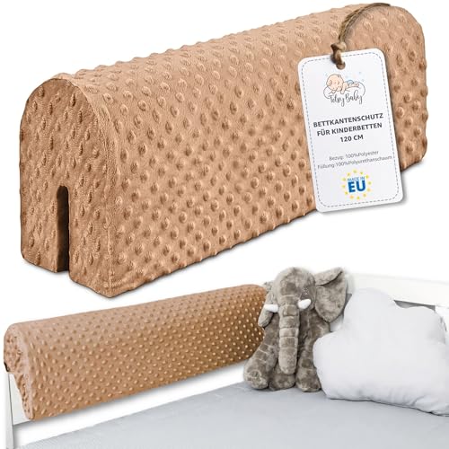 Totsy Baby Chichoneras berço para-choques berços bebé 120 cm - protetor anti-queda e golpe espuma de barreira segurança meninos e meninas para cama proteção de cerca e borda infantil bege