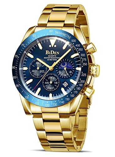 HANPOSH Relógio homem quartzo analógico cronógrafo relógios homem moda luxo negócios de couro genuíno data luminosa à prova de água fase lunar presente pai