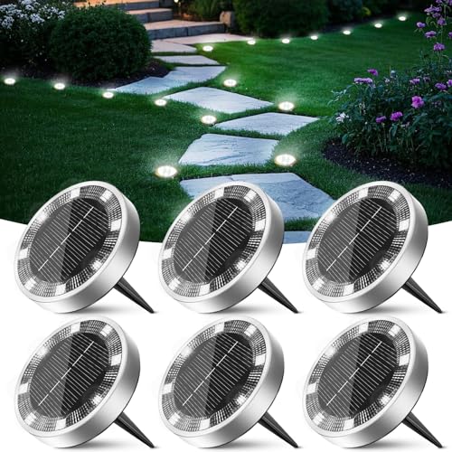 Peasur 6 Pacotes de luzes solares LED para exteriores, jardim, chão, 8 LED luz solar exterior e jardim, IP65 luzes solares impermeáveis para pátio, caminho, relva, branco frio