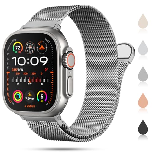 OULUOQI Correia de substituição compatível com Apple Watch, 41 mm, 40 mm, 38 mm, 46 mm, 45 mm, 44 mm, 42 mm, para mulher e homem, correia de metal ajustável de aço inoxidável para iWatch Series Se