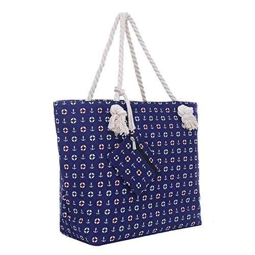 Saco de praia grande com fecho de correr 58 x 38 x 18 cm design marítimo Shopper Saco a tiracolo estilo iate (Yacht Style)