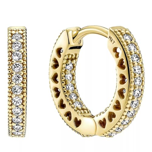 PANDORA Signature brincos de argola em forma de coração e crimpagem pavé