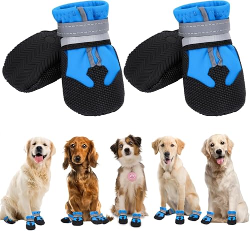 4 peças protetor da pata das botas do cão, botas para cães, sapatos impermeáveis para cães com correias refletoras, lavável ajustável antiderrapante sapatos de cão para pequeno
