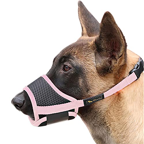 HEELE Bozal para cães Bozal cão anti-mordedor Fit Bozal para cães malha respirável com forma de boca para cães, rosa, M