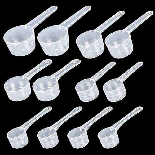 Amentalove 12 peças colher medidor de gramas, colheres medidoras, mini protein scooper, colher doseadora para café em pó, cozinha, detergente, líquido, leite em pó (transparente)