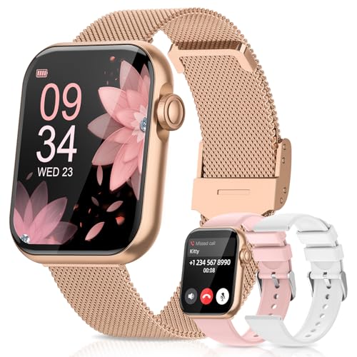 DEKELIFE 2025 Relógio inteligente mulher com chamadas, 1,85" Smartwatch com 3 tiras 110 modos desportivos SpO2/monitor de sonho/IP68 impermeável pulseira atividade para Android iOS, ouro