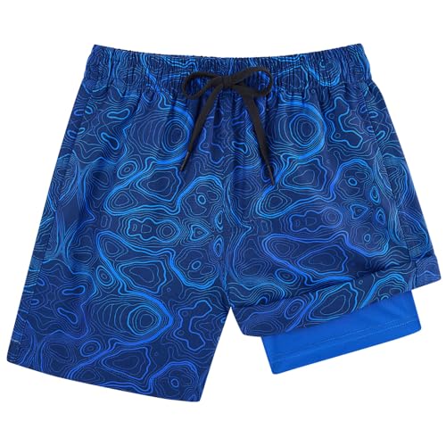 Kids4ever Fato de banho infantil de secagem rápida calções de compressão com forro antifricção cuecas tipo boxers fato de banho calções de praia de 7 a 18 anos