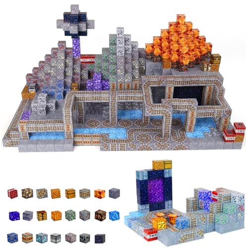 Blocos de construção magnéticos cubos magnéticos - 100 peças magnéticos para meninos e meninas Mine Magnet World Toys a partir de 4 anos menino e blocos de construção magn (mineração)