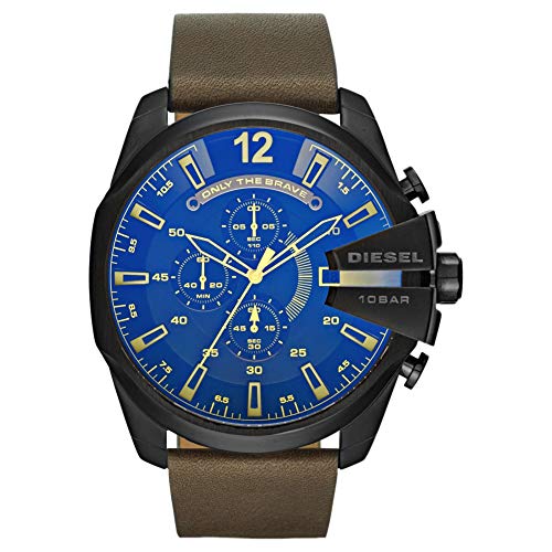 Diesel Relógio para homem mega chief, movimento cronógrafo de quartzo, caixa de aço inoxidável prateada de 59 mm com correia de aço inoxidável, DZ4308