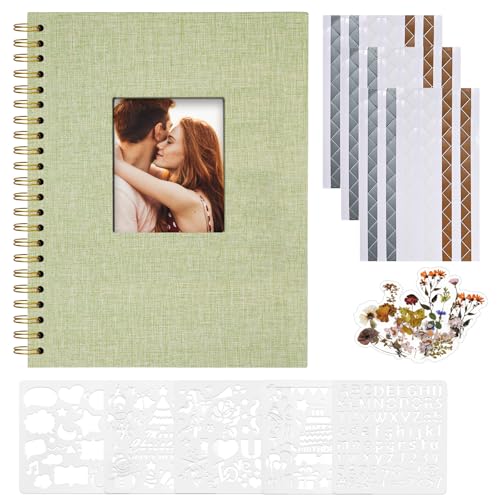 Vienrose Álbum de fotos Scrapbook, 20,5 x 28 cm, álbum de recortes com capa de linho e 40 páginas brancas Kraft, família, casamento, viagem DIY Scrapbooking Supplies Set. Verde erva