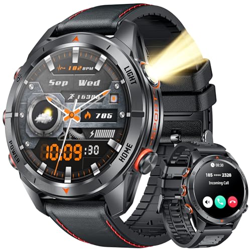 Relógio inteligente homem Smartwatch com chamada - 1,46" redondo HD ecrã tátil 3ATM impermeável Bluetooth 110 modos desportivos monitor frequência cardíaca SpO2 sonho lanterna para Android iOS