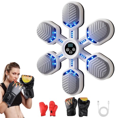 EOJDDPA Máquina de boxe musical com luvas de boxe, máquina inteligente de boxe, conjunto de boxe de parede, Bluetooth, LED, alvo de percussão inteligente, 9 velocidades, 9 modos