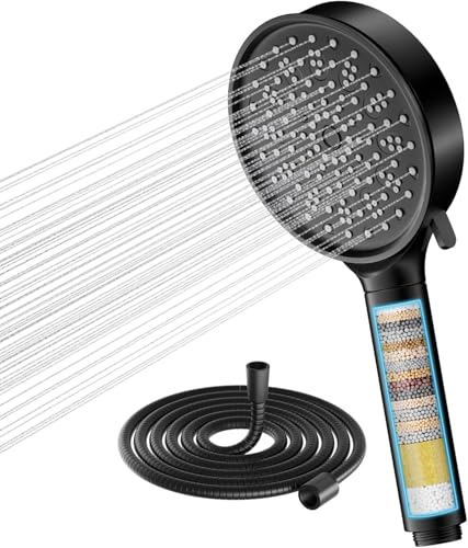 Cobbe Cabeça de duche com filtro de 20 passos, filtro cabeça de duche com mangueira de 1,5 m, cabeça de chuveiro anticalcário 6 modos de pulverização cabeça de alta pressão (preto)
