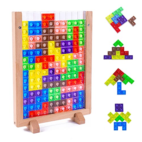 Tetris de brinquedo acrílico, brinquedos Montessori crianças 3 4 5 6 anos, 3D transparente cérebro brinquedo quebra-cabeças inteligência colorido blocos, geométricos jogo educativo presente para