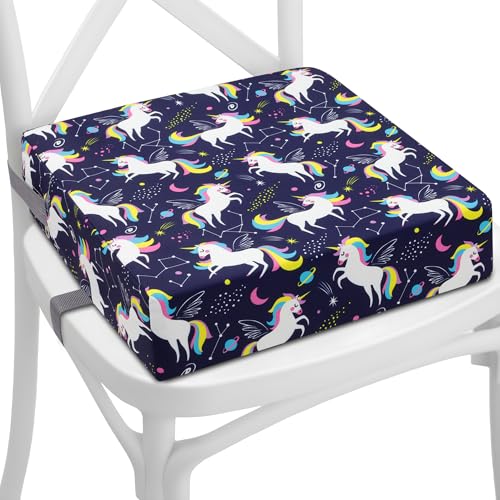Almofada de elevação para cadeira infantil para comer 33 x 33 x 8 cm - Alçador de elevação para cadeiras de meninos e meninas almofada base elevadora com inserção de espuma e capa lavável unicórnio