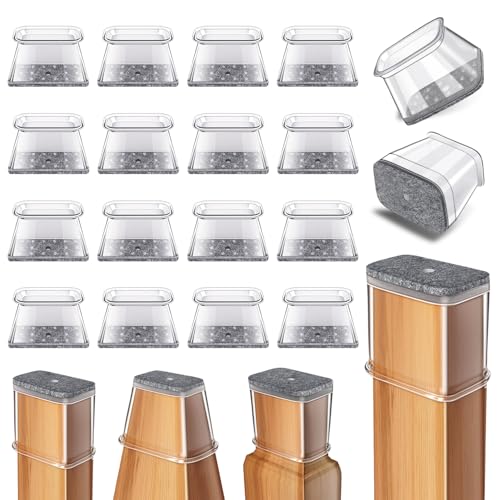 Protetor de pernas para cadeiras retângulo, 24 peças transparente silicone com feltro, deslizadores de feltro para cadeiras, tampas protetoras para pés de madeira (Fit perímetro 95-125 mm)