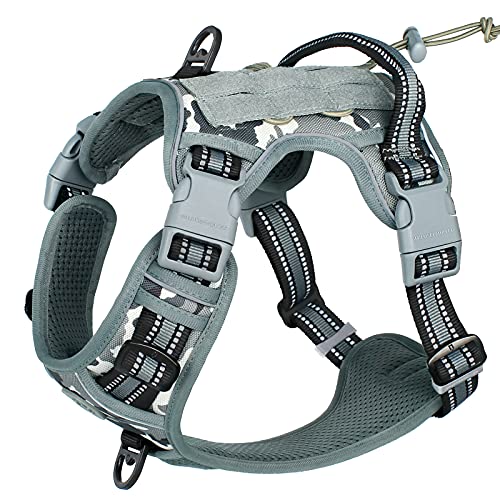 Arnês tático para cães médios e grandes, antipuxões, refletor