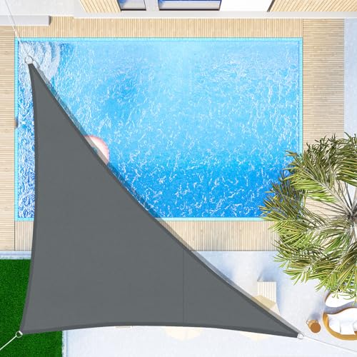SUNNY GUARD Toldo vela de sombra impermeável, 3,5 x 3,5 x 4,9 m, triangular à prova de vento com proteção UV para pátio, jardim, exteriores, terraço, cinzento antracite