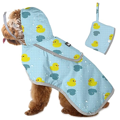 SlowTon Capa de chuva impermeável para cães, capa de chuva transparente de camada dupla com capuz para cães pequenos, médios e grandes, poncho para cães com faixa refletora